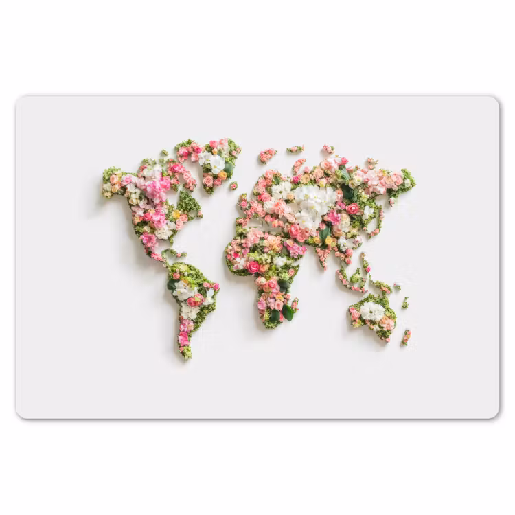 Wereldkaart - Bloemen - Subtiel Placemat vinyl groot -zzsfeer1_Kitchenyeah-website