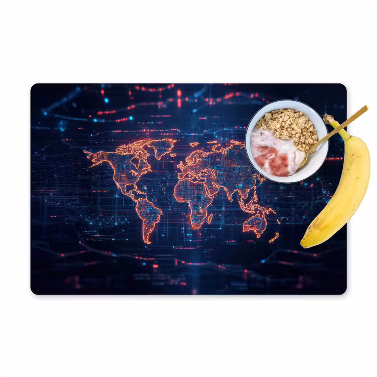 Wereldkaart - Futuristisch - Oranje Placemat vinyl groot -zzzproduct_Kitchenyeah-website