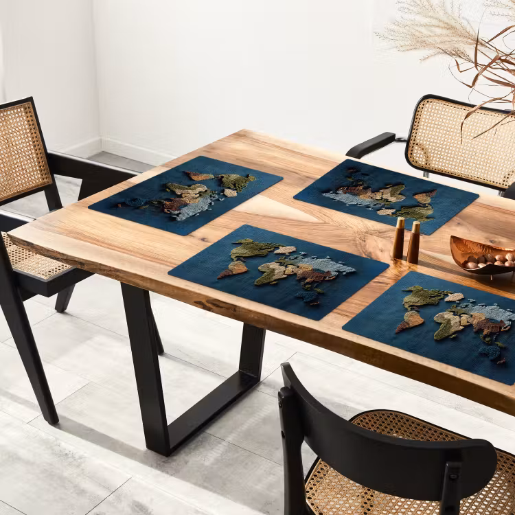 Wereldkaart - Geborduurd - Verschillende tinten Placemat vinyl groot -zzsfeer4_Kitchenyeah-website