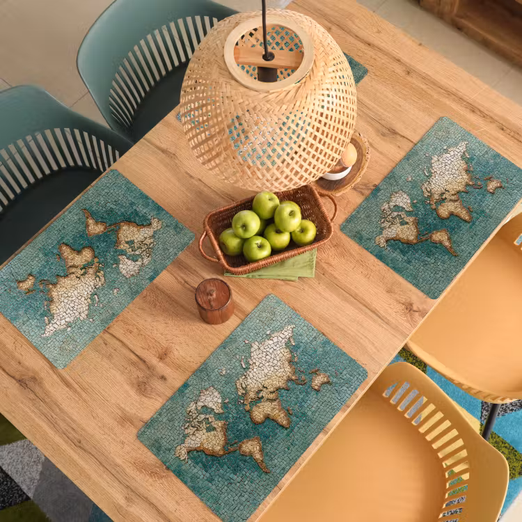 Wereldkaart - Gebroken tegels - Mozaïek Placemat vinyl groot -zzsfeer5_Kitchenyeah-website