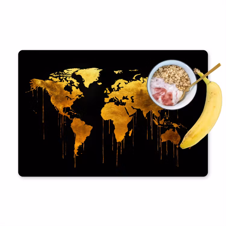Wereldkaart - Goud - Druipen - Zwart Placemat vinyl groot -zzzproduct_Kitchenyeah-website