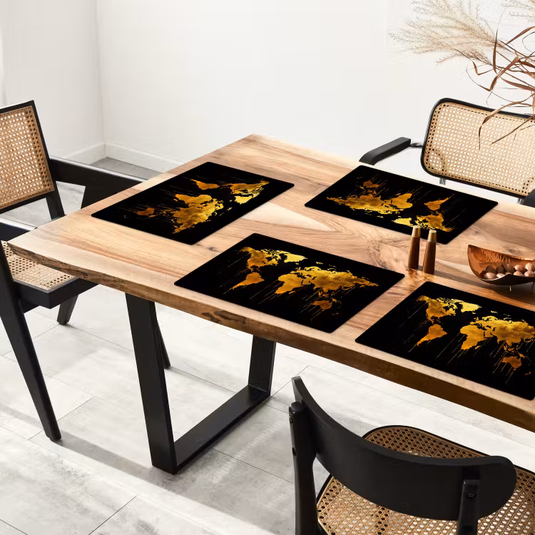 Wereldkaart - Goud - Druipen - Zwart Placemat vinyl groot -zzsfeer4_Kitchenyeah-website