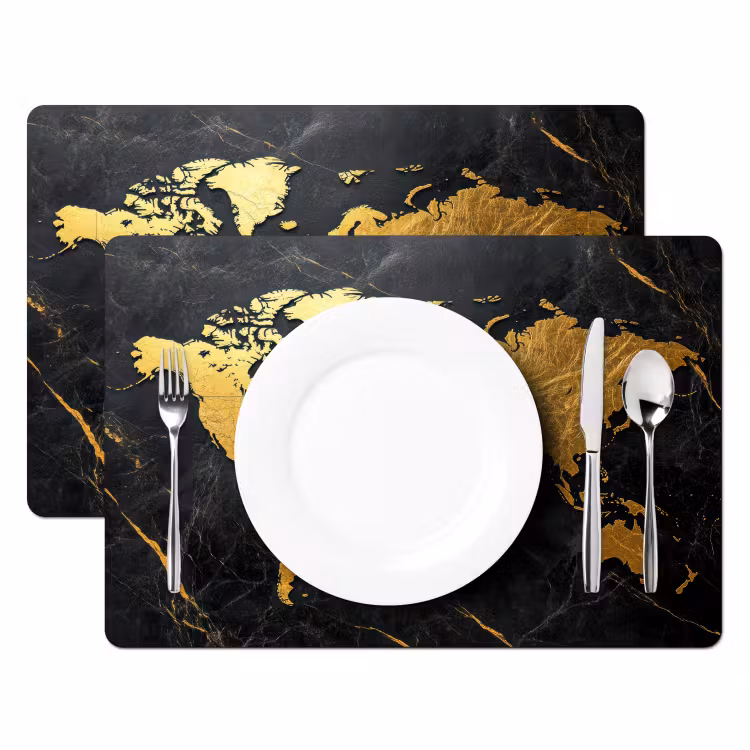 Wereldkaart - Goud - Marmer Placemat vinyl groot -zzsfeer2_Kitchenyeah-website