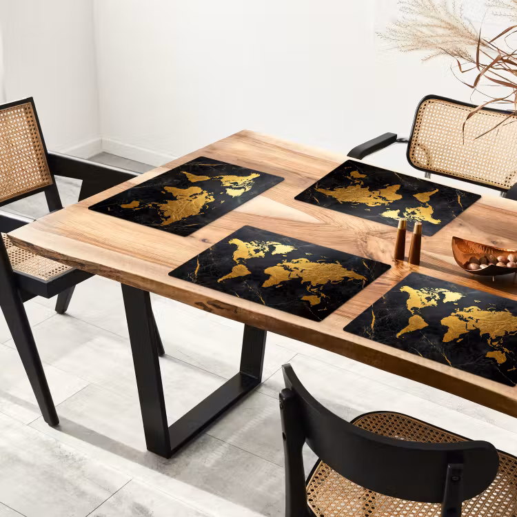 Wereldkaart - Goud - Marmer Placemat vinyl groot -zzsfeer4_Kitchenyeah-website
