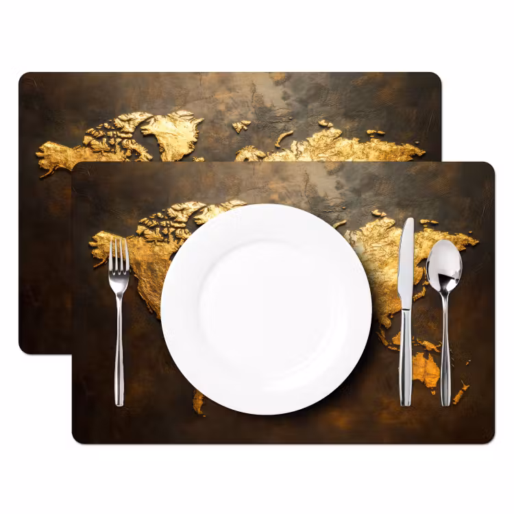 Wereldkaart - Goud - Roest Placemat vinyl groot -zzsfeer2_Kitchenyeah-website