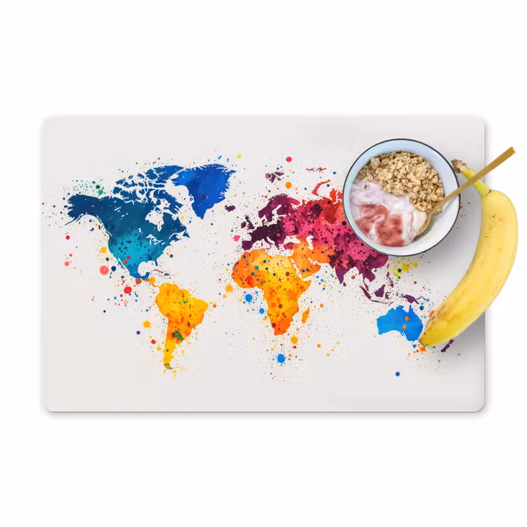Wereldkaart - Graffiti - Kleurrijk Placemat vinyl groot -zzzproduct_Kitchenyeah-website