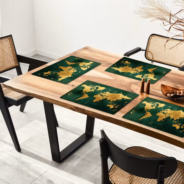 Wereldkaart - Groen - Goud Placemat vinyl groot -zzsfeer4_Kitchenyeah-website