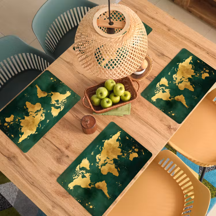 Wereldkaart - Groen - Goud Placemat vinyl groot -zzsfeer5_Kitchenyeah-website