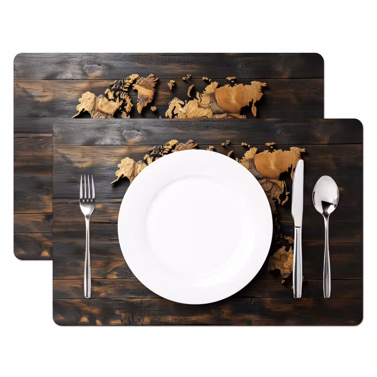 Wereldkaart -  Hout - Mozaïek Placemat vinyl groot -zzsfeer2_Kitchenyeah-website