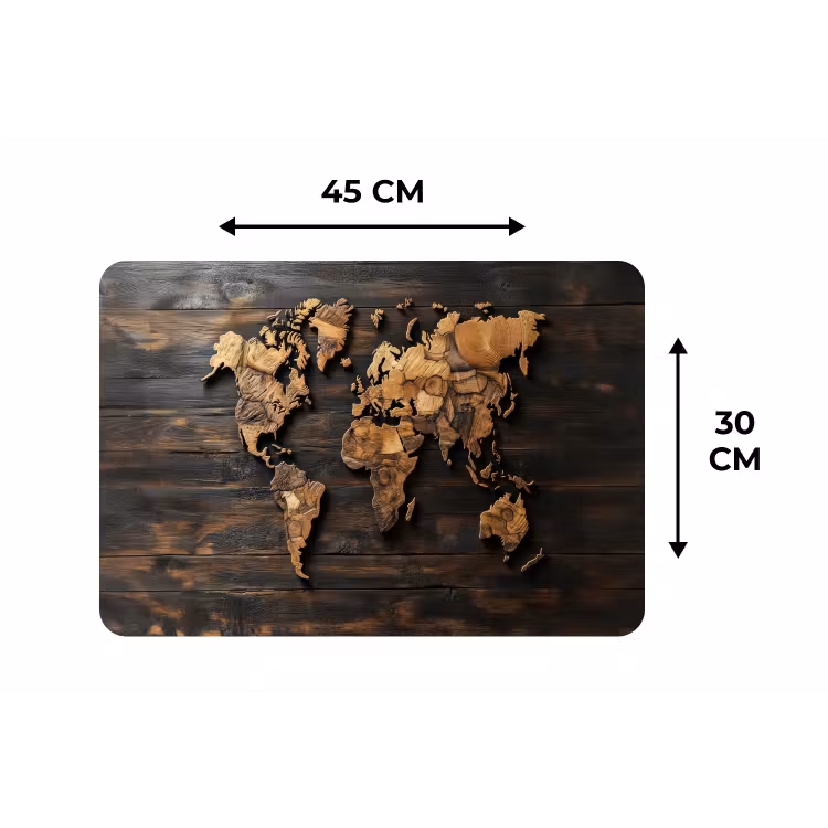 Wereldkaart -  Hout - Mozaïek Placemat vinyl groot -specs