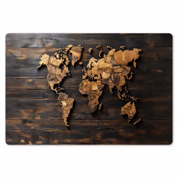Wereldkaart -  Hout - Mozaïek Placemat vinyl groot -zzsfeer1_Kitchenyeah-website