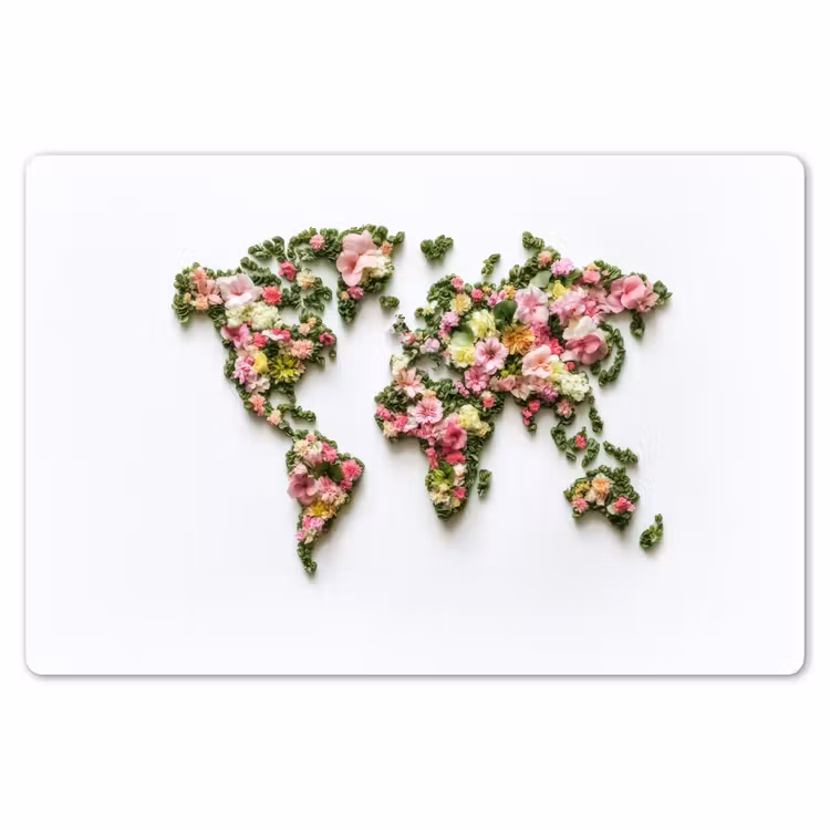 Wereldkaart - Kleurrijk - Bloemen - Lente Placemat vinyl groot -zzsfeer1_Kitchenyeah-website