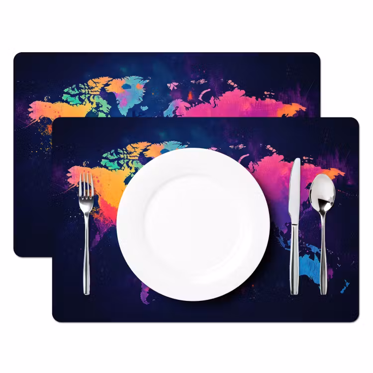 Wereldkaart - Kleurrijk - Graffiti Placemat vinyl groot -zzsfeer2_Kitchenyeah-website