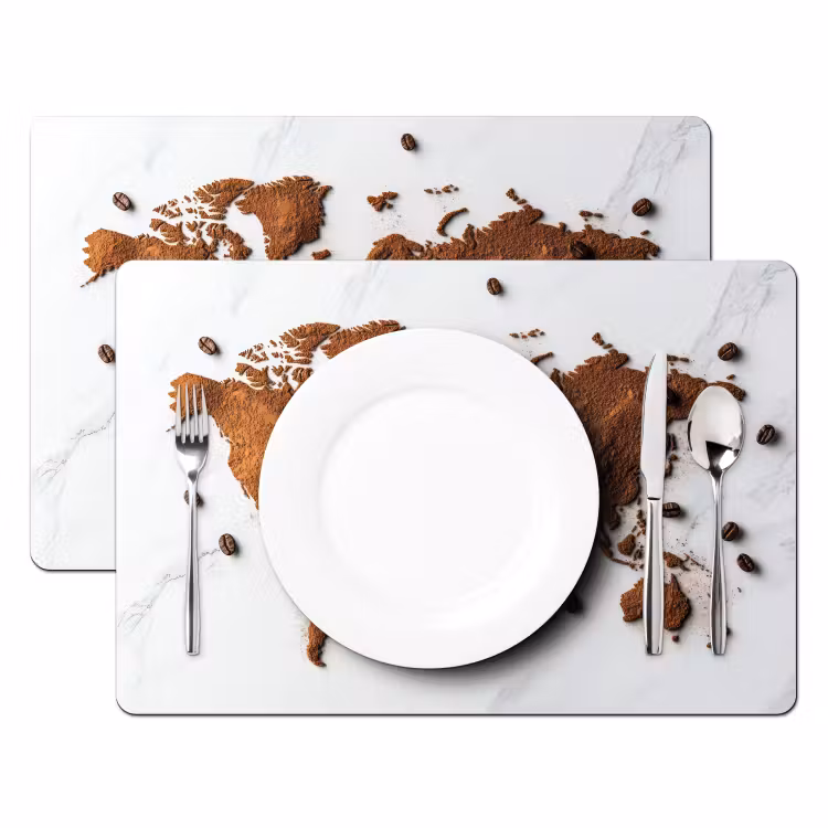 Wereldkaart - Koffie - Marmer Placemat vinyl groot -zzsfeer2_Kitchenyeah-website