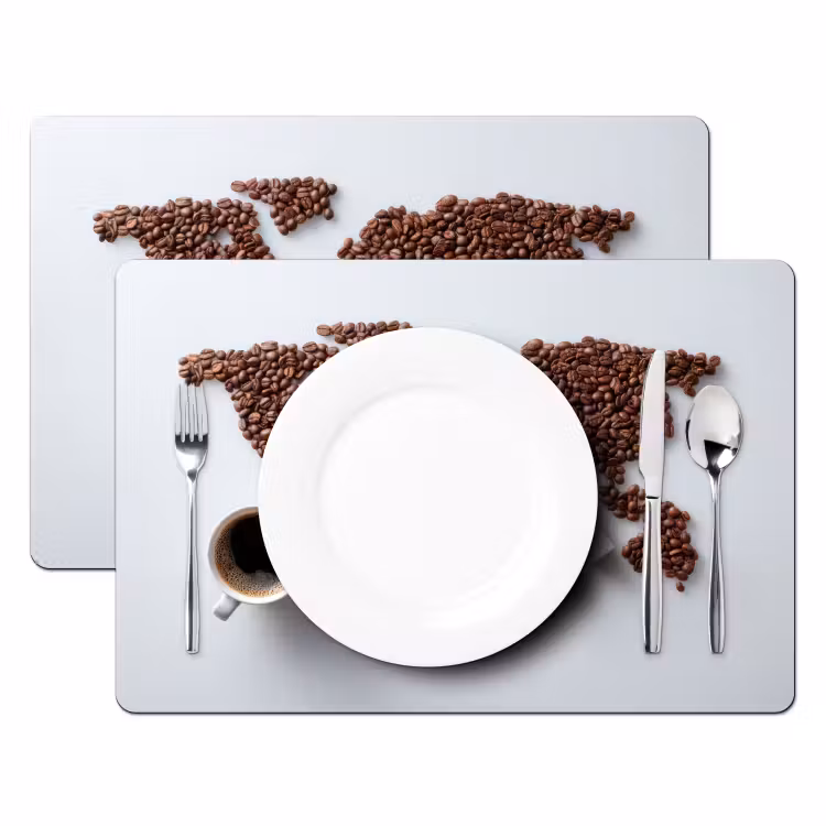Wereldkaart - Koffiebonen - Suikerklontjes Placemat vinyl groot -zzsfeer2_Kitchenyeah-website