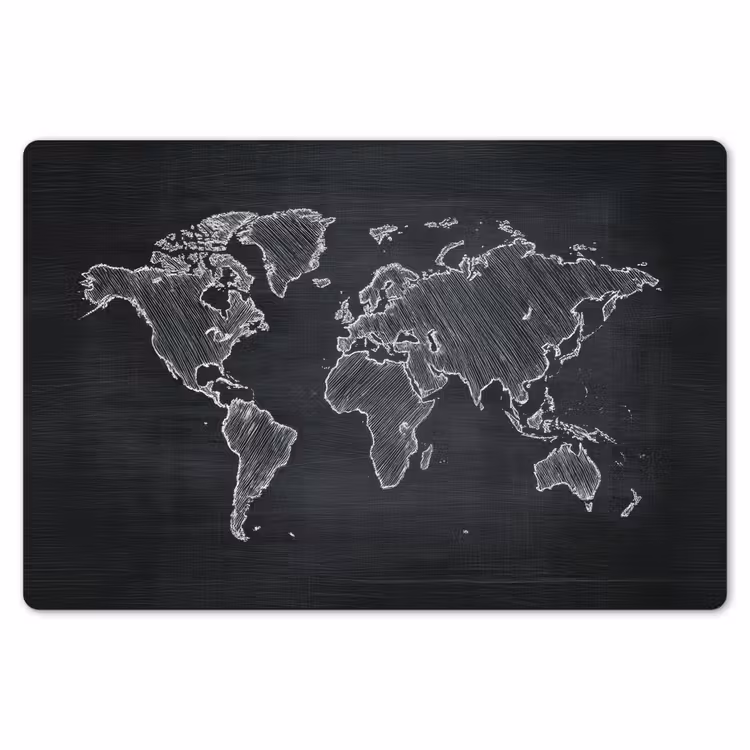 Wereldkaart - Krijt - Zwart - minimalistisch Placemat vinyl groot -zzsfeer1_Kitchenyeah-website