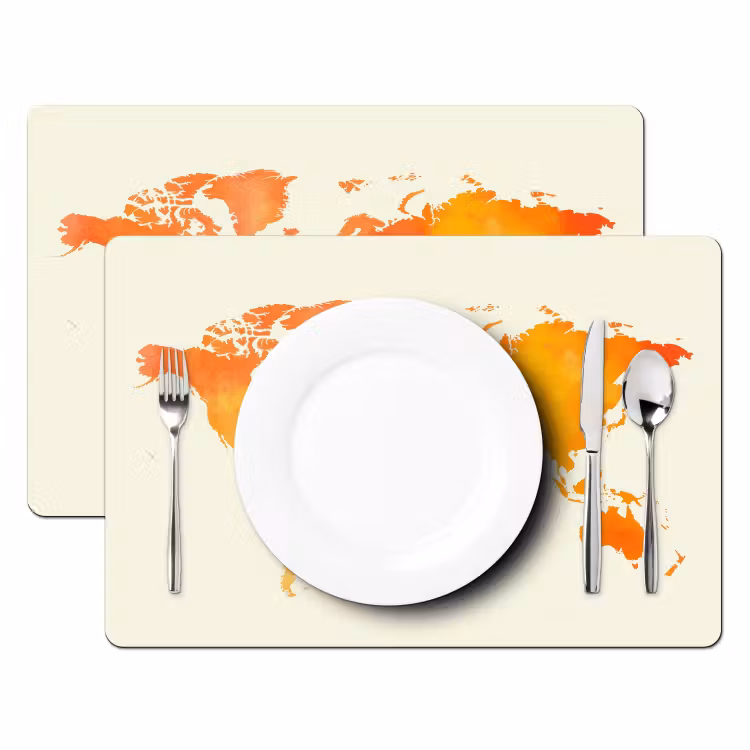 Wereldkaart - Oranje - Kleurrijk Placemat vinyl groot -zzsfeer2_Kitchenyeah-website