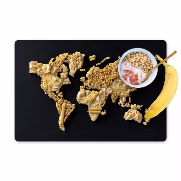 Wereldkaart - Pasta - Zwart Placemat vinyl groot -zzzproduct_Kitchenyeah-website