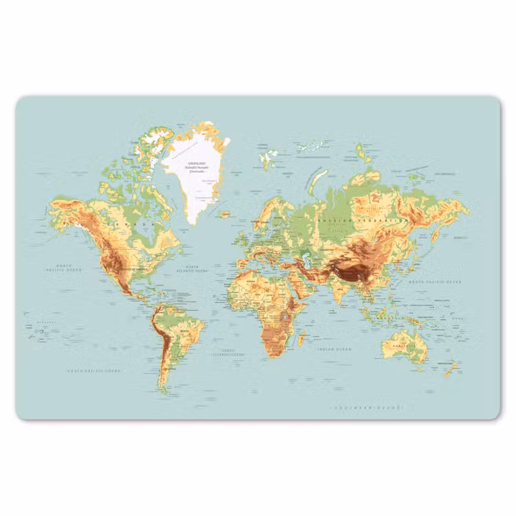 Wereldkaart - Realistisch - Blauw Placemat vinyl groot -zzsfeer1_Kitchenyeah-website