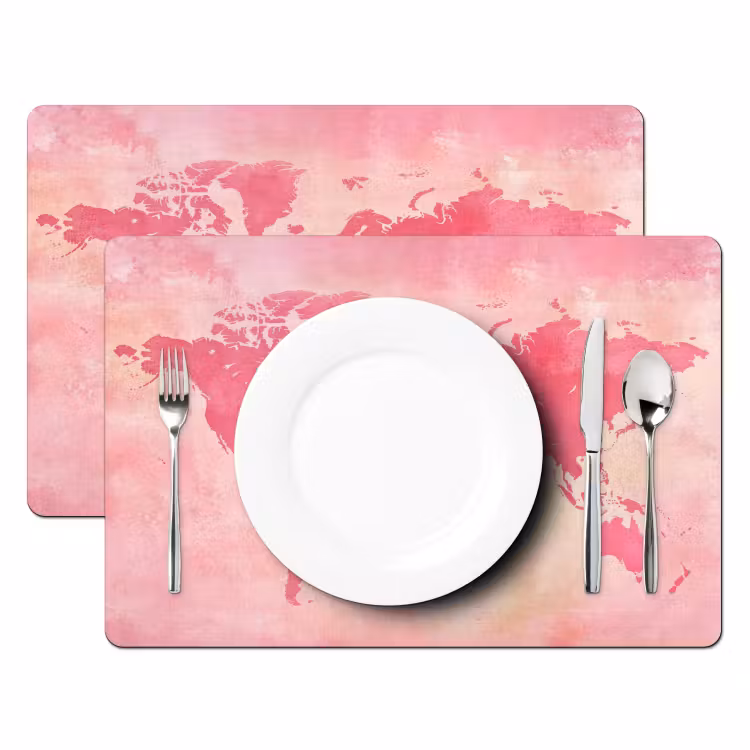 Wereldkaart - Roze - Vaag Placemat vinyl groot -zzsfeer2_Kitchenyeah-website