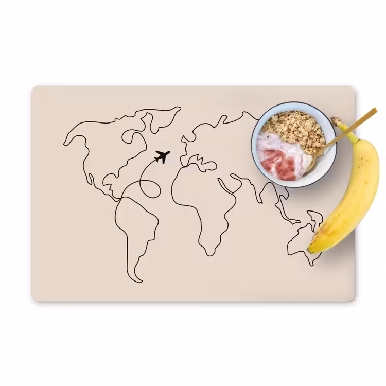 Wereldkaart - Simpel - Vliegtuig Placemat vinyl groot -zzzproduct_Kitchenyeah-website