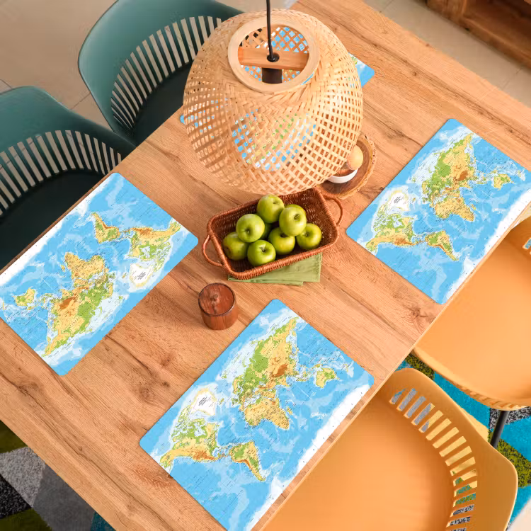 Wereldkaart - Staatkundig - Blauw - Aarde - Educatief Placemat vinyl groot -zzsfeer5_Kitchenyeah-website