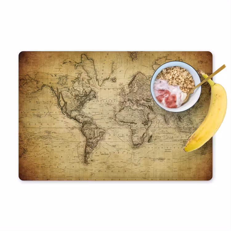 Wereldkaart - Vintage - Antiek - Bruin - Papier Placemat vinyl groot -zzzproduct_Kitchenyeah-website