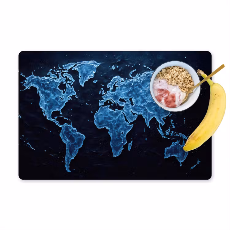 Wereldkaart - Waterstructuur - Blauw Placemat vinyl groot -zzzproduct_Kitchenyeah-website