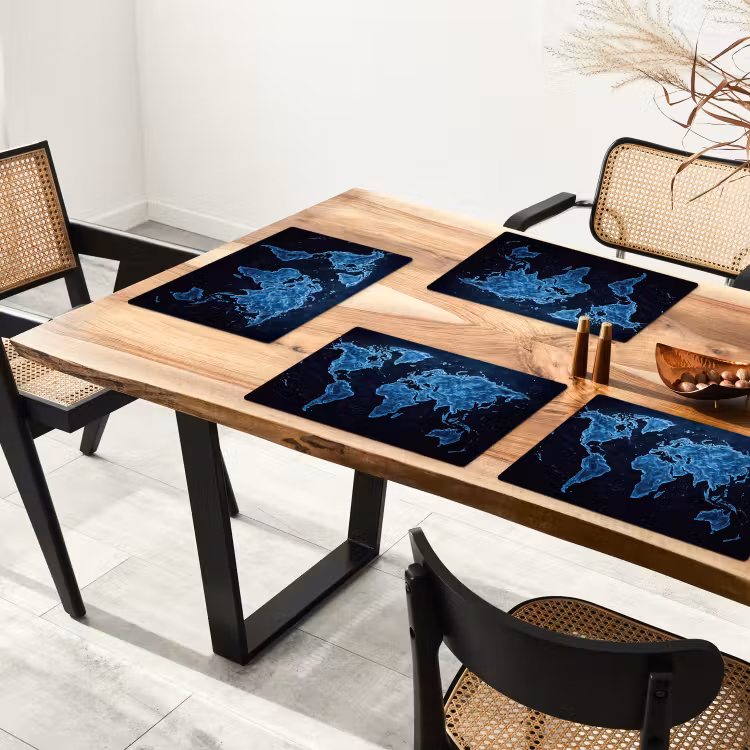 Wereldkaart - Waterstructuur - Blauw Placemat vinyl groot -zzsfeer4_Kitchenyeah-website