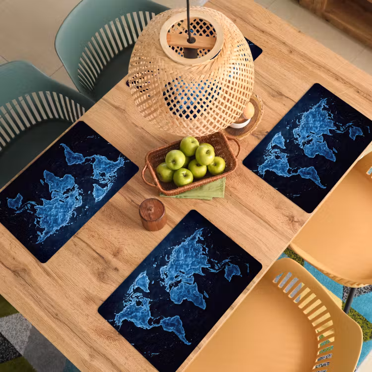 Wereldkaart - Waterstructuur - Blauw Placemat vinyl groot -zzsfeer5_Kitchenyeah-website