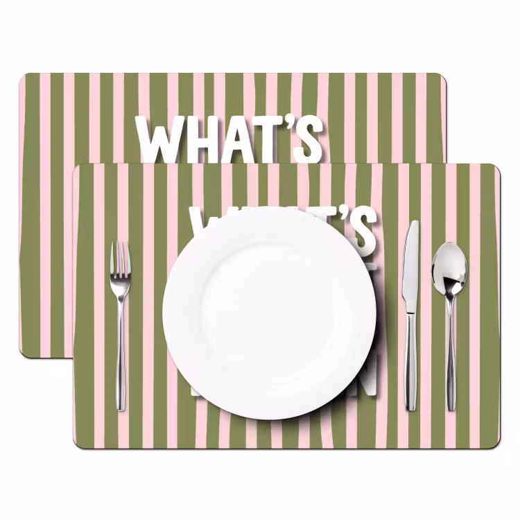 What's the best that could happen - Strepen - Groen - Roze Placemat vinyl groot -zzsfeer2_Kitchenyeah-website