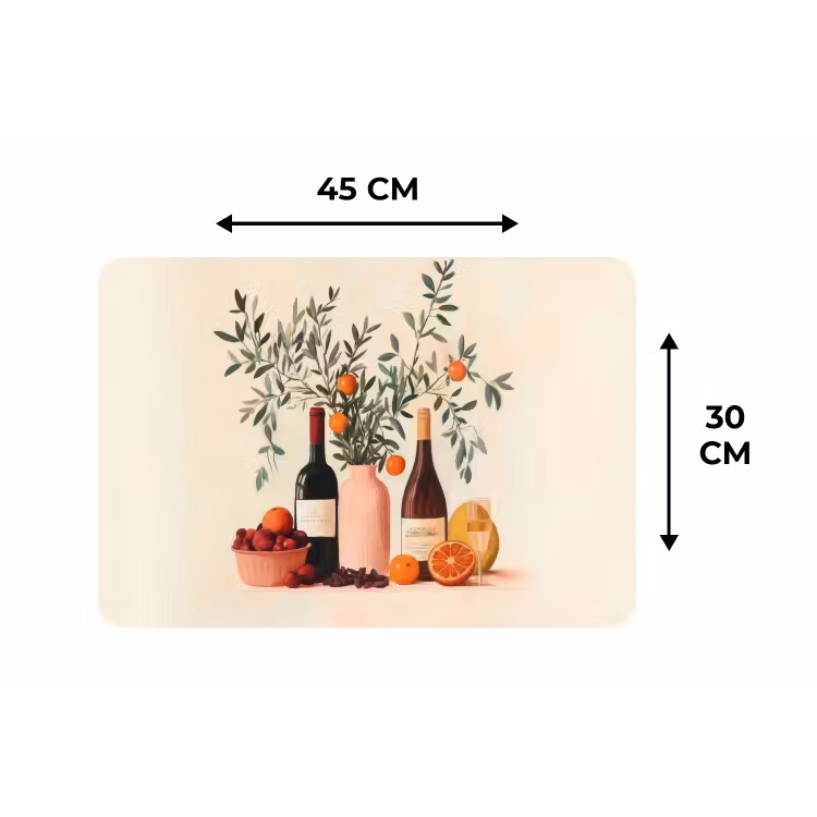 Wijnflessen - Takken - Sinaasappels Placemat vinyl groot -specs
