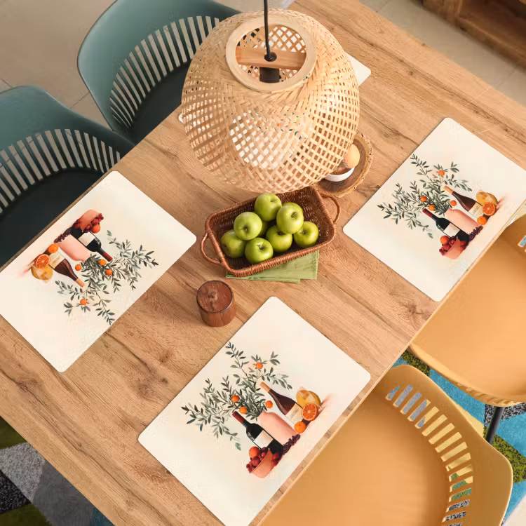 Wijnflessen - Takken - Sinaasappels Placemat vinyl groot -zzsfeer5_Kitchenyeah-website