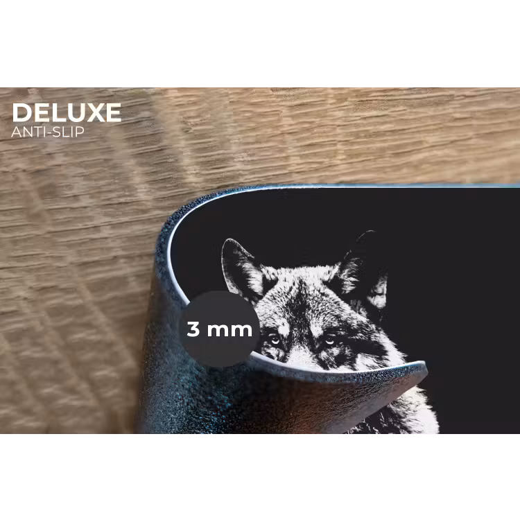 Wilde dieren - Wolf - Zwart - Wit Placemat vinyl groot -closeup