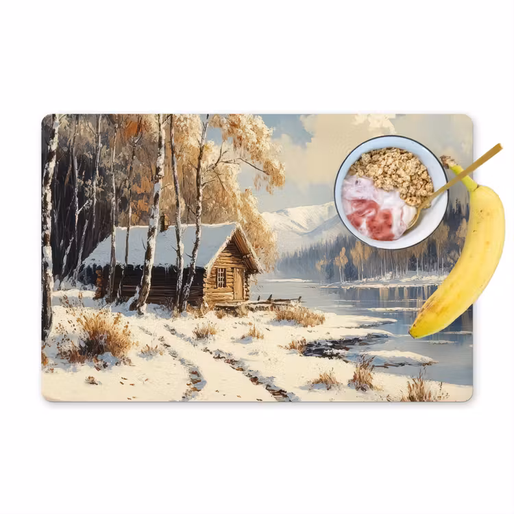 Winter - Sneeuw - Huis - Natuur Placemat vinyl groot -zzzproduct_Kitchenyeah-website