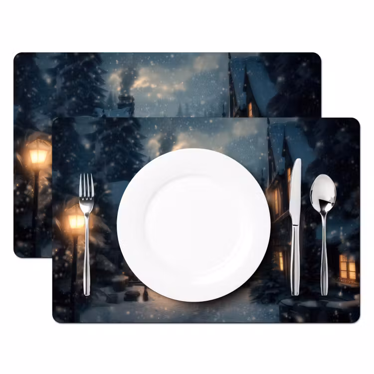 Winterdorp - Sneeuw - Donker Placemat vinyl groot -zzsfeer2_Kitchenyeah-website