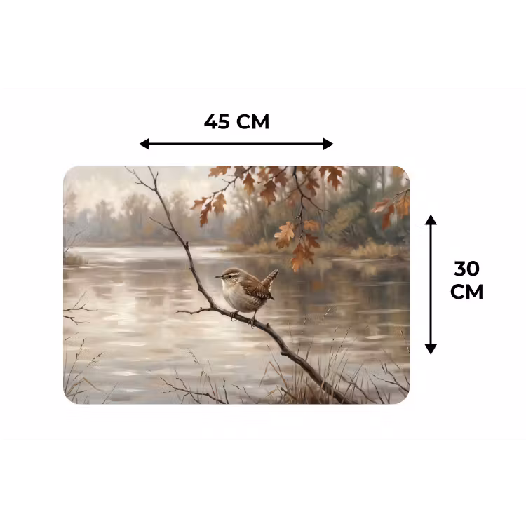 Winterkoninkje - Tak - Rivier - Natuur - Sfeervol Placemat vinyl groot -specs