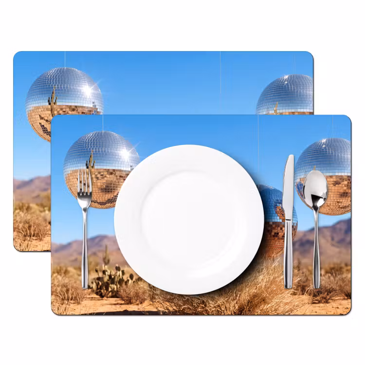 Placemat - 6 stuks - Woestijn - Spiegelbal - Kunst - Woestijn - Spiegelbal - Kunst Placemat vinyl groot