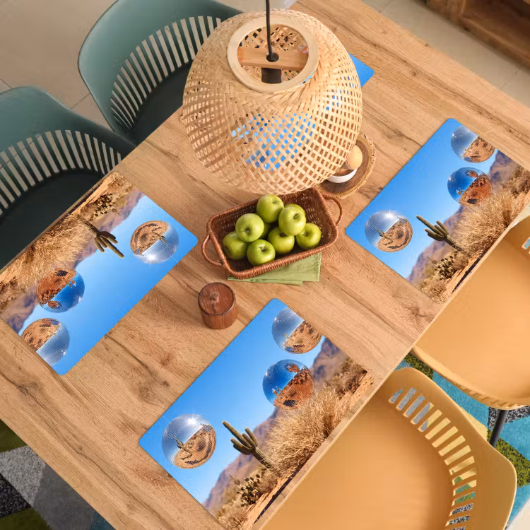 Placemat - 6 stuks - Woestijn - Spiegelbal - Kunst - Woestijn - Spiegelbal - Kunst Placemat vinyl groot