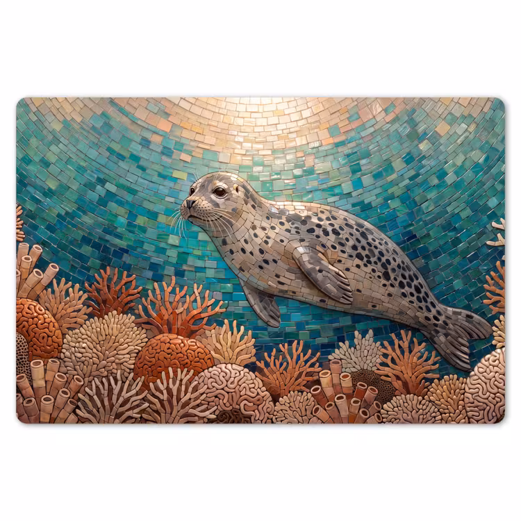Zeehond - Mozaïek - Onderwater - Dieren - Blauw Placemat vinyl groot -zzsfeer1_Kitchenyeah-website