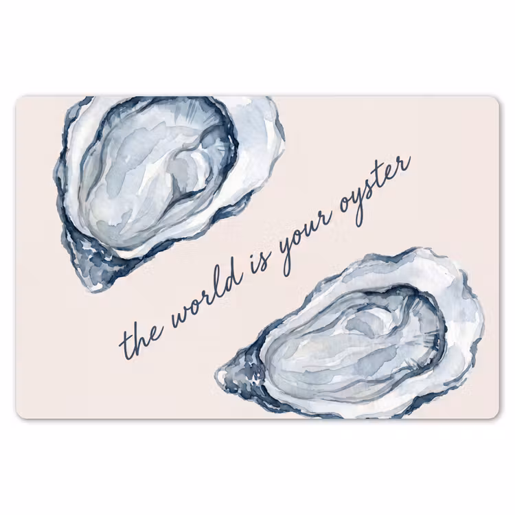 Zeeleven - Oester - Aquarel - Minimalistisch - Blauw Placemat vinyl groot -zzsfeer1_Kitchenyeah-website