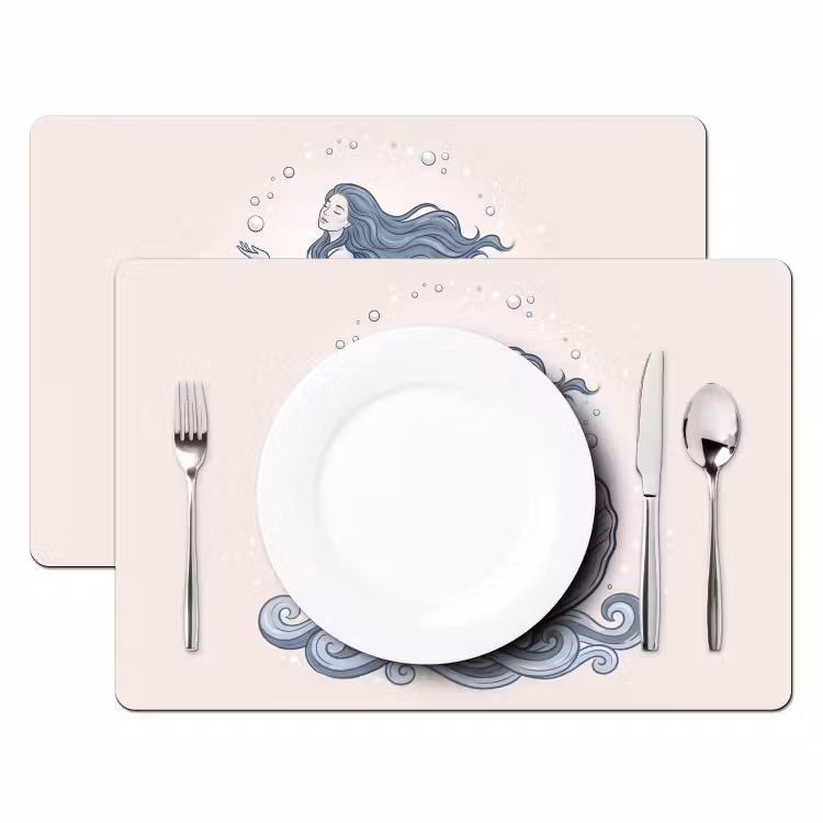 Zeemeermin - Schelp - Zee - Fantasie - Blauw Placemat vinyl groot -zzsfeer2_Kitchenyeah-website