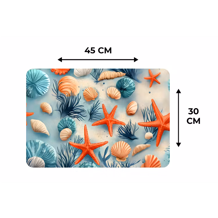 Zeesterren - Schelpen - Illustratie - Zand Placemat vinyl groot -specs