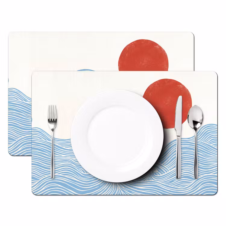 Zon - Golven - Oceaan - Abstract - Rood Placemat vinyl groot -zzsfeer2_Kitchenyeah-website