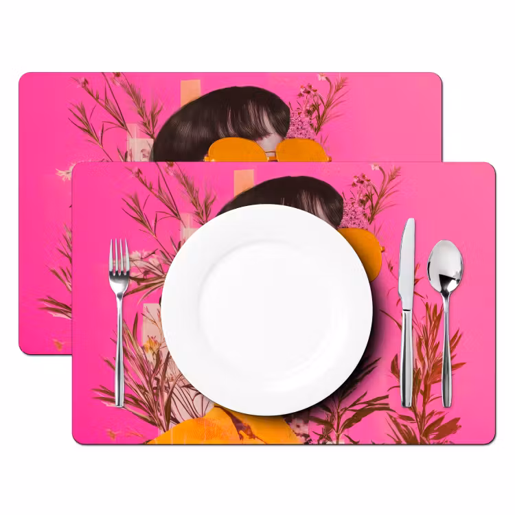 Zonnebril - Oranje - Vrouw - Planten Placemat vinyl groot -zzsfeer2_Kitchenyeah-website