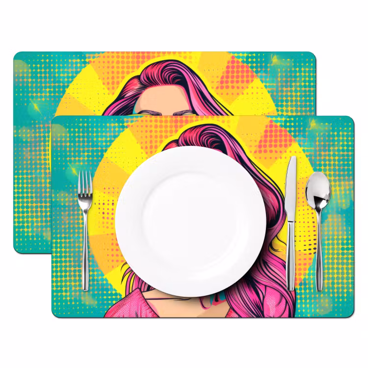 Zonnebril - Vrouw - Zonnig - Geel Placemat vinyl groot -zzsfeer2_Kitchenyeah-website