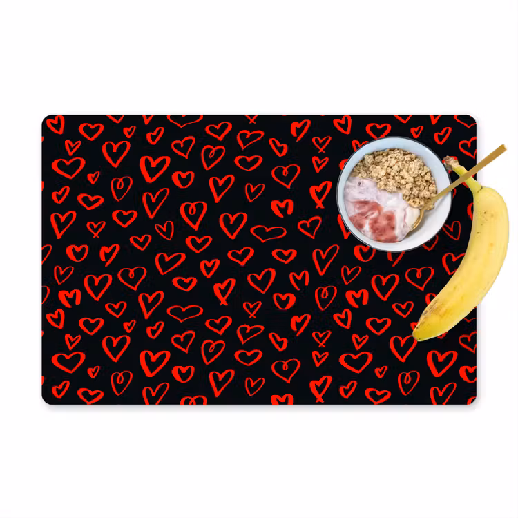 Zwart - Harten - Rood Placemat vinyl groot 368 -zzzproduct_Kitchenyeah-website