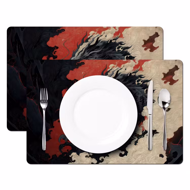 Zwarte draak - Rookwolken - Rood Placemat vinyl groot -zzsfeer2_Kitchenyeah-website