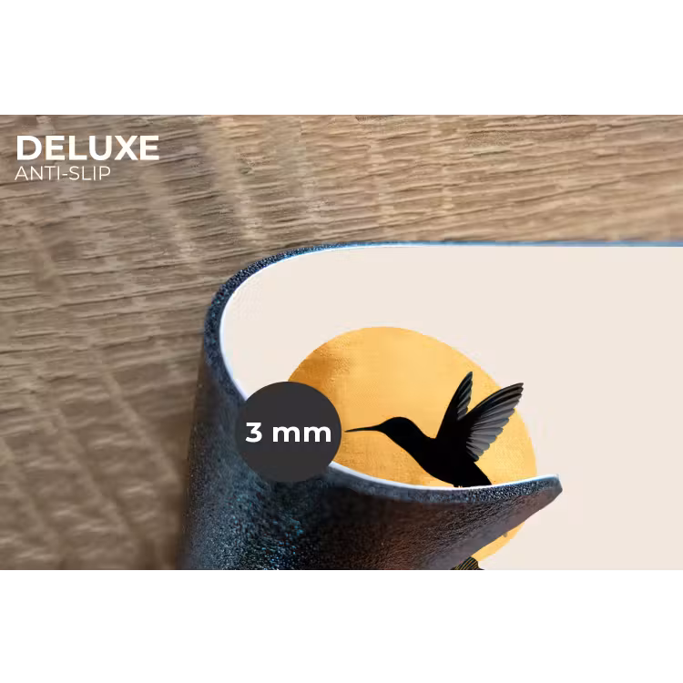 Zwarte kolibrie - Bloem - Gouden cirkel Placemat vinyl groot -closeup