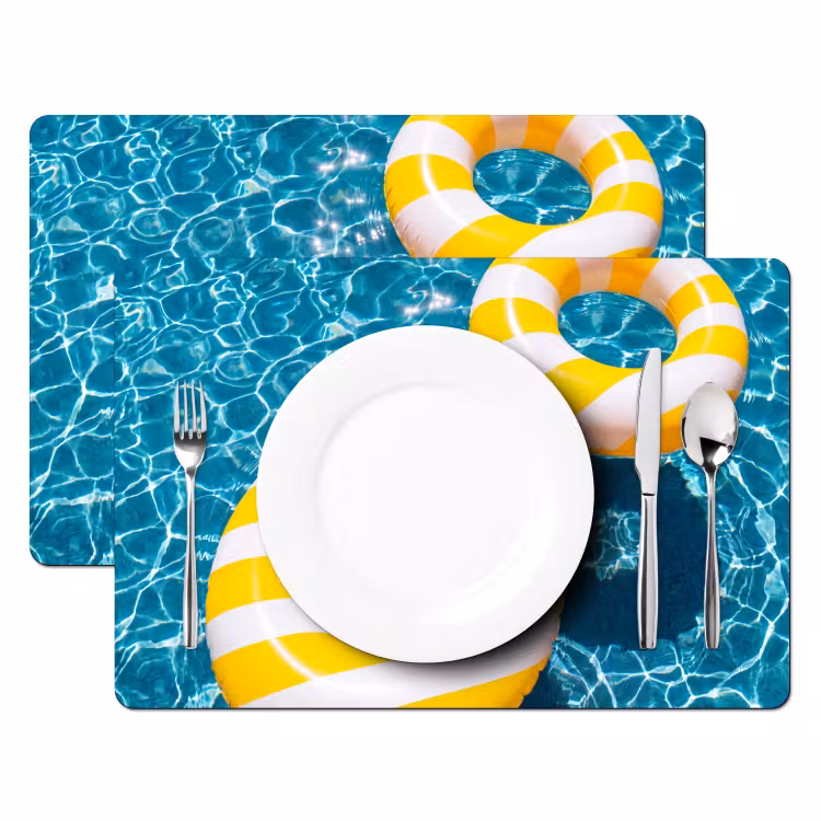 Zwembad - Zwembanden - Zomer - Geel - Blauw Placemat vinyl groot -zzsfeer2_Kitchenyeah-website